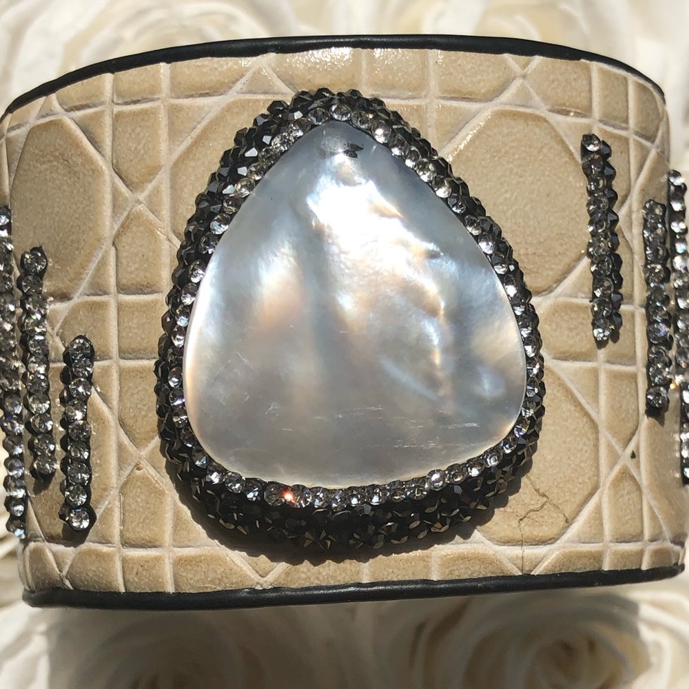 Faux snake skin cuff with beautiful stones.